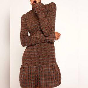 Joie Houda Smocked Plaid Flounce Mini Dress